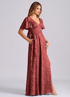 Azazie Kimber Robes de demoiselle d'honneur Robe Trapèze en Blumen-Burnout Avec poches Terracotta image3