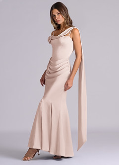 Azazie Inara Bridesmaid Dresses Blushing Pink Mermaid Pleated Stretch Satin Dress image3