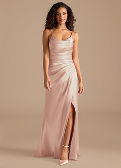 Azazie Deandra Bridesmaid Dresses English Rose Mermaid Pleated Metallic Satin Dress image4