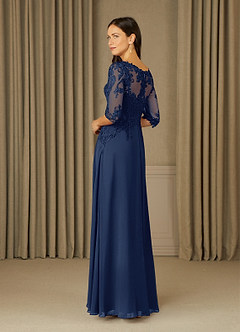 Azazie Dorella Mother of the Bride Dresses Dark Navy A-Line Lace Chiffon Dress image4