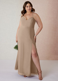 Azazie Manila Bridesmaid Dresses Taupe Sheath V-Neck Chiffon Dress image7