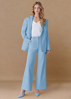 front Amelia Sky Blue Refined Weave Performance Oversized Blazer