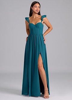 Azazie Denisse Bridesmaid Dresses Ink Blue A-Line Ruched Chiffon Dress image1