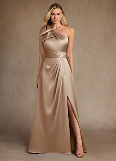 Azazie Easton Kleider für die Brautmutter A-Linie One-Shoulder Stretch-Satin Kleid Taupe image1