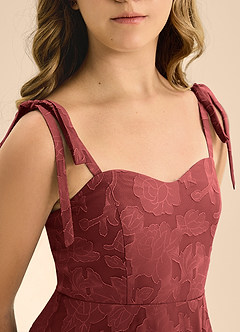 Azazie Rosey Junior Abito A-Line in Floral Burnout Scollo a Cuore Terracotta image8