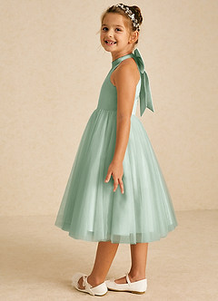 Azazie Dora Flower Girl Dresses Agave A-Line Bow Tulle Dress image4