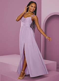Barbie ♥ Azazie Robes de demoiselle d'honneur Robe Trapèze en Mousseline de soie Plissée Frostiges Flieder image5