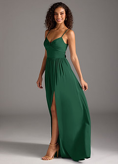 Azazie Zeya Bridesmaid Dresses Dark Green A-Line Pleated Stretch Satin Dress image7