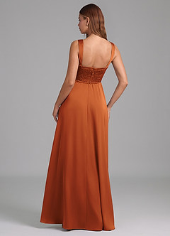 Azazie Rosaline Bridesmaid Dresses Cinnamon A-Line Side Slit Stretch Satin Dress image2