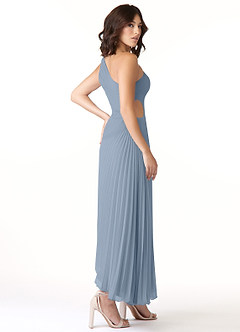 Azazie Kirra Bridesmaid Dresses Dusty Blue A-Line One Shoulder Chiffon Dress image4