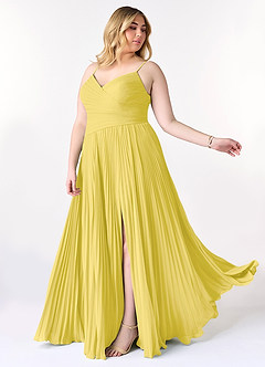 Azazie Vini Bridesmaid Dresses Canary A-Line V-Neck Pleated Chiffon Dress image10