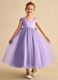Azazie Chickadee Robe Demoiselle D'honneur Fillette Robe Princesse en Mat Satiné Encolure en Forme de Cœur Lilas image4