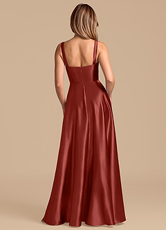 Azazie Shaude 신부 들러리 드레스 A라인 주름진 메탈릭 새틴 바닥 길이 드레스 image6