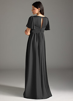 Azazie Verna At-home Try On Dresses A-Line Ruched Stretch Satin Floor-Length Dress image2