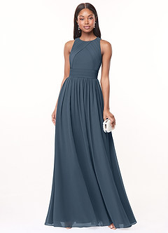 Azazie Harper Bridesmaid Dresses Neptune A-Line Pleated Chiffon Dress image1