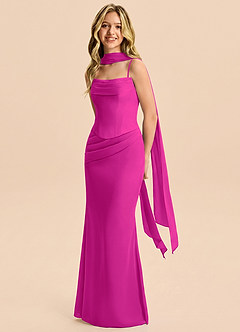 Azazie Sorrel Junior Fuchsia Mermaid Pleated Chiffon Dress image3