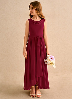 Azazie Wonderland Junior Formal vestidos de niña de las flores Vestido de Borgoña de Gasa de Corte En A con Plisado image5