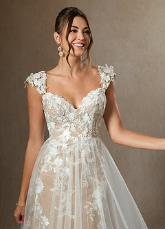 Azazie Moonstone Wedding Dresses Diamond White Nude A-Line Sweetheart Sequins Tulle Dress image3