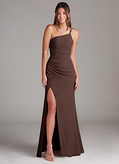 Azazie Eren Brudtärnklänningar Klä av Tubklänning i Chiffong Ena axeln Ganache image3