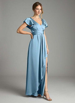 Azazie Omari Bridesmaid Dresses Steel Blue A-Line Stretch Satin Dress image5