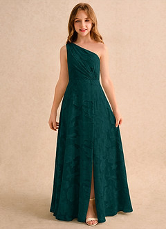 Azazie Pudles Girls Formal Flower Girl Dresses Pine A-Line One Shoulder Floral Burnout Dress image4