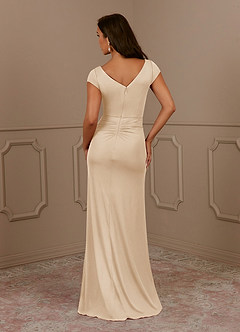 Azazie Roya Mother of the Bride Dresses Champagne Mermaid V-Neck Pleated Mesh Dress image4