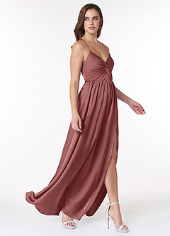 Azazie Raya Bridesmaid Dresses Amethyst A-Line V-Neck Pleated Stretch Satin Dress image4