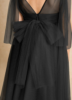 Azazie Dori Robe Demoiselle D'honneur Fillette Robe Trapèze en Tulle Rayé Noir image7