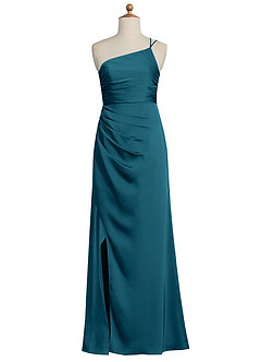 Azazie Eren Junior Ink Blue Sheath Pleated Stretch Satin Dress image6