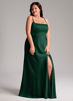Azazie Lidia Bridesmaid Dresses Dark Green Mermaid Side Slit Stretch Satin Dress image5