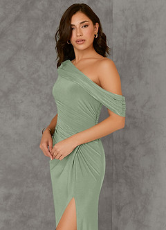 Azazie Rorie Bridesmaid Dresses Agave Sheath One Shoulder Luxe Knit Dress image4