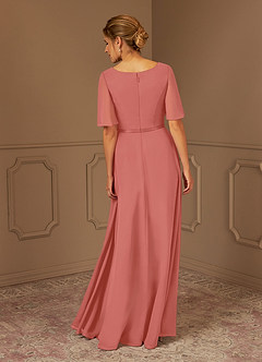 Azazie Tricia Mother of the Bride Dresses Salmon Pink A-Line V-Neck Pleated Chiffon Dress image10