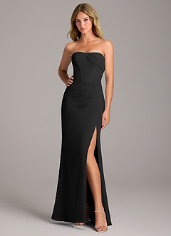 Azazie Chantel Bridesmaid Dresses Black Sheath Strapless Chiffon Convertible Dress image3