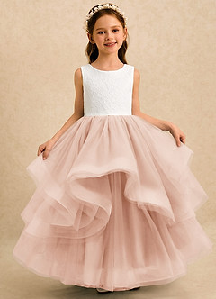 Azazie Madison Abiti da Ragazza di Fiori Abito Principessa in Tulle Pizzo Avorio Rosa Inglese image3