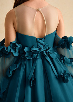 Azazie Karrie vestidos de niña de las flores Vestido de Azul Tinta de Tul de Corte En A con Con mangas image8