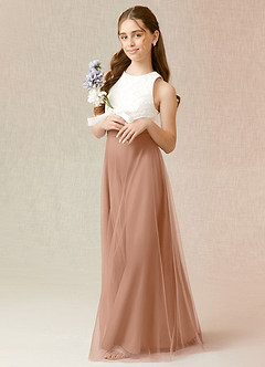 Azazie Albertine Junior Champagne Rose A-Line Lace Chiffon Dress image4