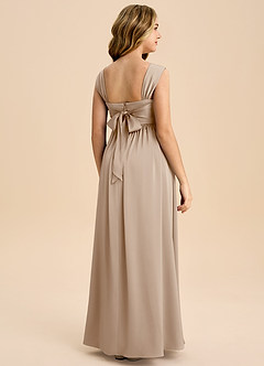 Azazie Hattie Junior Abito A-Line in Raso Elasticizzato Plissettato Taupe image7