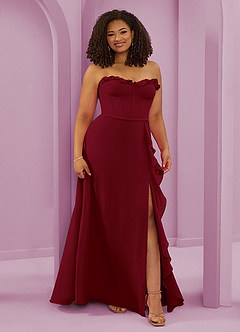 Barbie ♥ Azazie Robes de demoiselle d'honneur Robe Trapèze en Mousseline de soie Encolure en Forme de Cœur Bourgogne image10