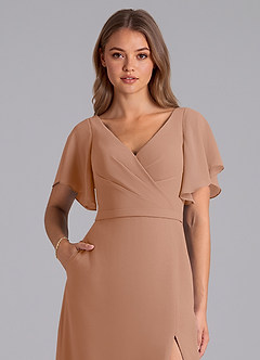 Azazie Ambrosia Abiti da Damigella Abito A-Line in Chiffon Plissettato Champagne Rosa image2