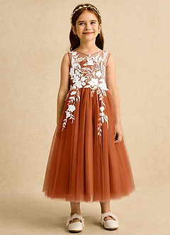 Azazie Sundae Flower Girl Dresses Burnt Orange Ball-Gown Lace Dress image7