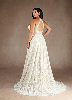Azazie Camari At-home Try On Dresses Diamond White Champagne A-Line Sequins Lace Dress image9