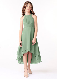 Azazie Linna Junior Matcha A-Line Pleated Chiffon Dress image1