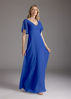 Azazie Alessa Mother of the Bride Dresses Royal Blue A-Line V-Neck Pleated Chiffon Dress image4