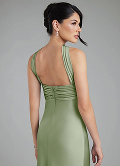 Azazie Marryn At-home Try On Dresses Dusty Sage Mermaid Sweetheart Neckline Stretch Satin Dress image9