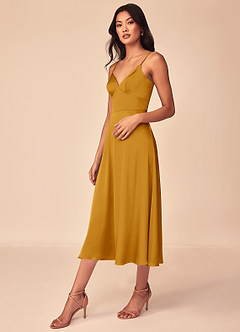 Azazie Dottie Brautjungfernkleider A-Linie Stretch-Satin Kleid Butterscotch image4