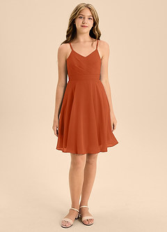 Azazie Avelina Junior Burnt Orange A-Line Pleated Chiffon Dress image4