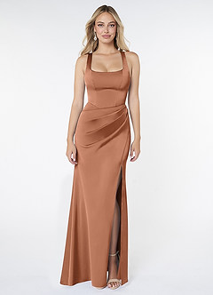 Azazie Mero Bridesmaid Dresses Bronzer Sheath Pleated Stretch Satin Dress image1