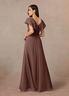 Azazie Snapdragon Kleider für die Brautmutter A-Linie V-Hals Gerüscht Chiffon Kleid Espresso image4