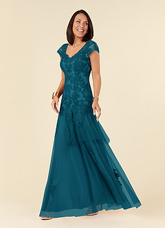 Azazie Romy Mother of the Bride Dresses Ink Blue Mermaid V-Neck Sequins Tulle Dress image2