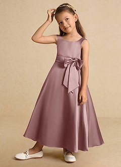 Azazie Lindy Flower Girl Dresses Dusty Rose A-Line Pleated Matte Satin Dress image3